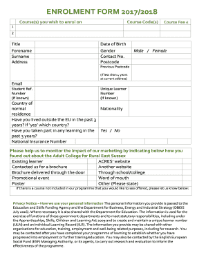 ENROLMENT FORM 2017/2018