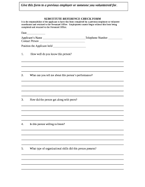 SUBSTITUTE REFERENCE CHECK FORM