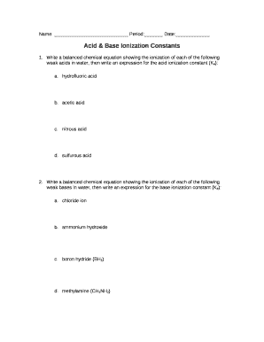 Acid & Base Ionization Constants