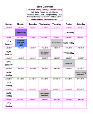 Fillable Online Shift Calendar Fax Email Print - pdfFiller