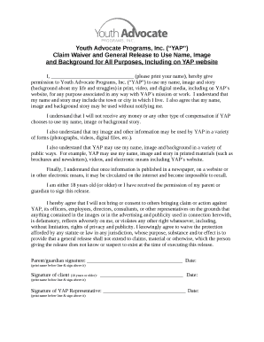 (YAP)Claim Waiver and General Release to Use Name, Image