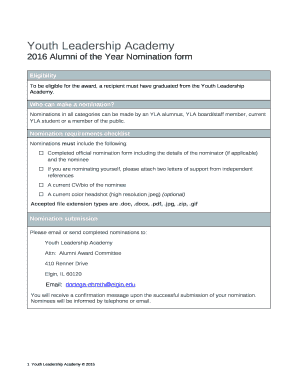 2016 Alumni of the Year Nomination form