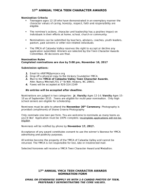 17th ANNUAL YMCA TEEN CHARACTER AWARDS template