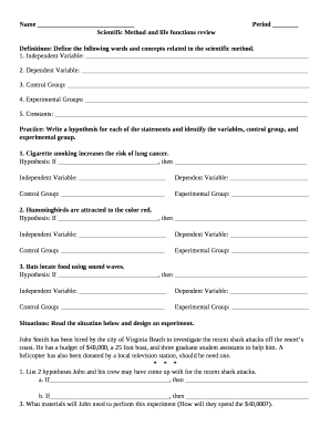 Scientific Method and life functions review