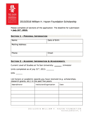 Hazen Foundation Scholarship