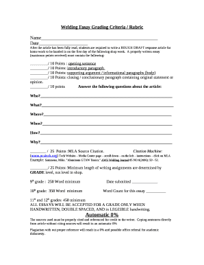 Welding Essay Grading Criteria / Rubric