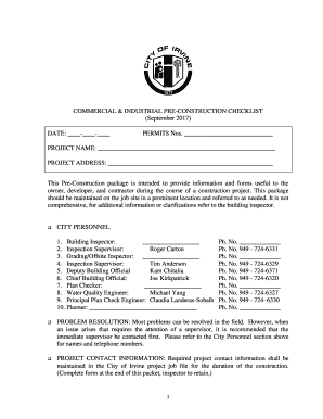 COMMERCIAL & INDUSTRIAL PRE-CONSTRUCTION CHECKLIST