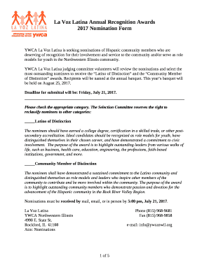 YWCA La Voz Latina is seeking nominations of Hispanic community members who are deserving of recognition for their involvement and service to the community and/or serve as role models for youth in the Northwestern Illinois community