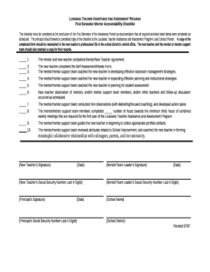 First Semester Mentor Accountability Checklist