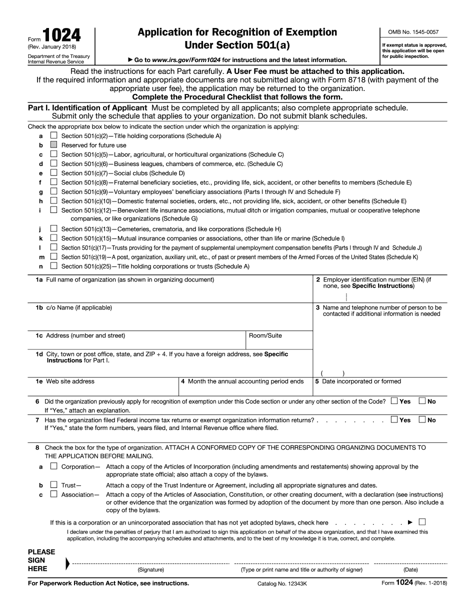 Form 1024-A (January 2018)
