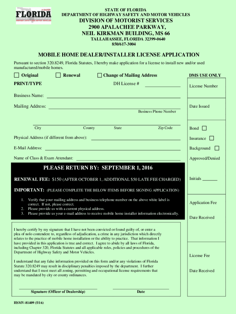 florida installer license application Preview on Page 1