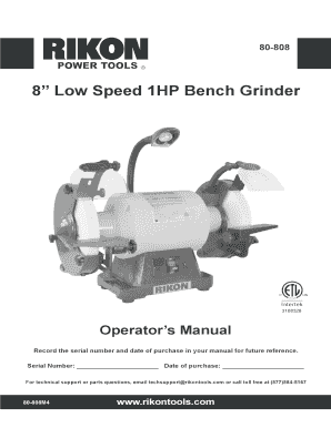 Fillable Online 8 Low Speed 1hp Bench Grinder Fax Email Print