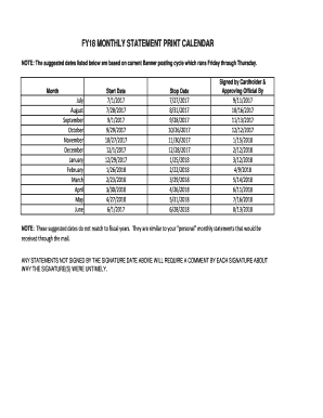 Fillable Online FY18 MONTHLY STATEMENT PRINT CALENDAR Fax Email Print ...
