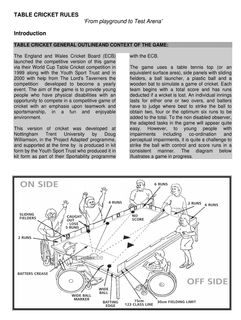 Fillable Online TABLE CRICKET RULES Fax Email Print pdfFiller