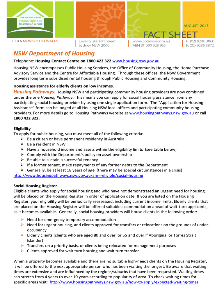Fillable Online NSW Department of Housing Fax Email Print pdfFiller