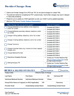 Provider Change Form