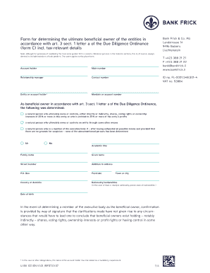Form for determining the ultimate beneficial owner of the entities in