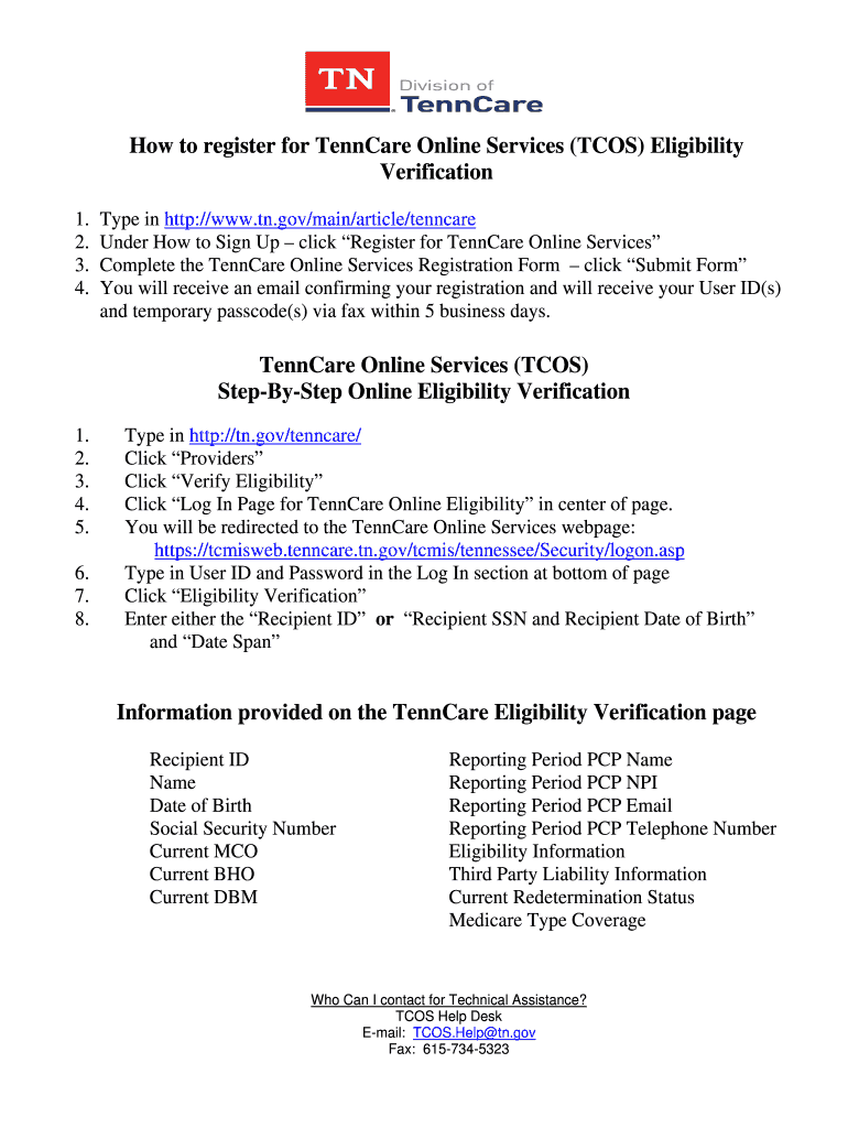 Fillable Online How to register for TennCare Online Services (TCOS