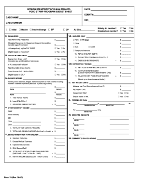 Fillable Online FOOD STAMP PROGRAM BUDGET SHEET Fax Email Print - pdfFiller