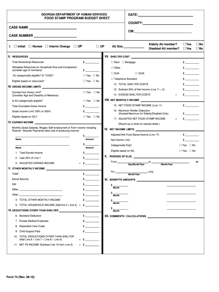Fillable Online FOOD STAMP PROGRAM BUDGET SHEET Fax Email Print - pdfFiller