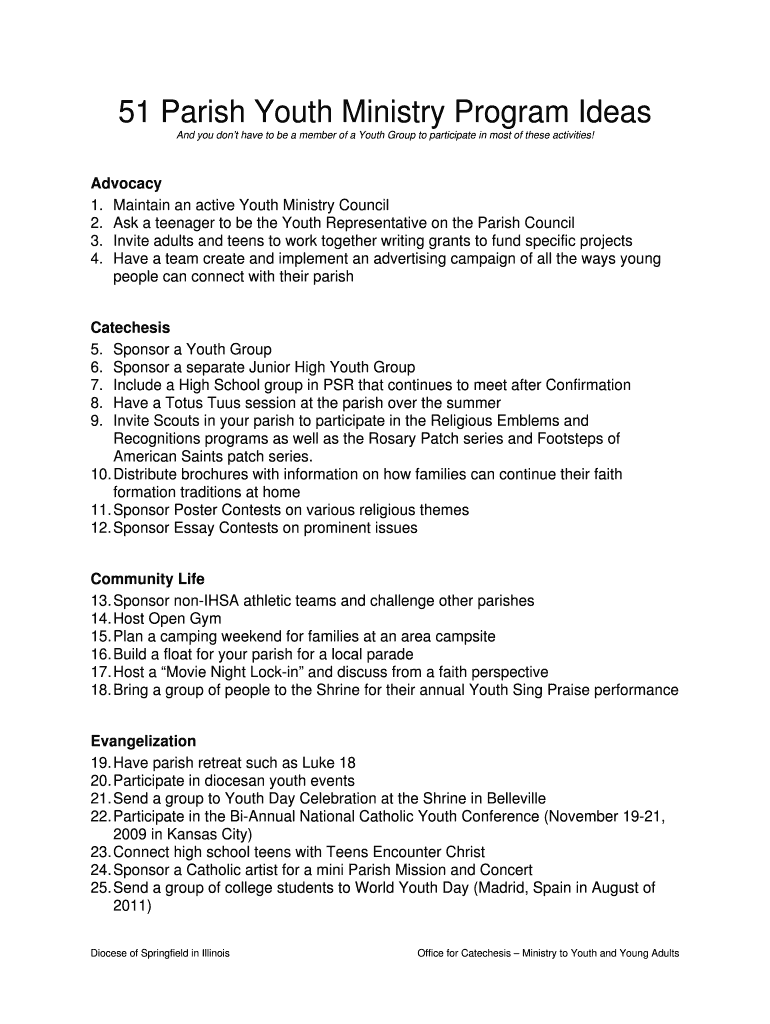 Fillable Online 51 Parish Youth Ministry Program Ideas Fax Email Print