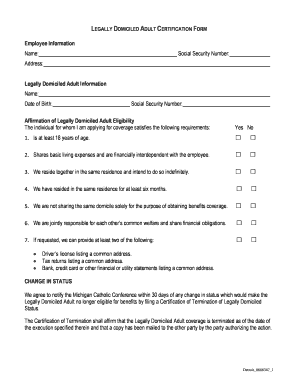 LEGALLY DOMICILED ADULT CERTIFICATION FORM