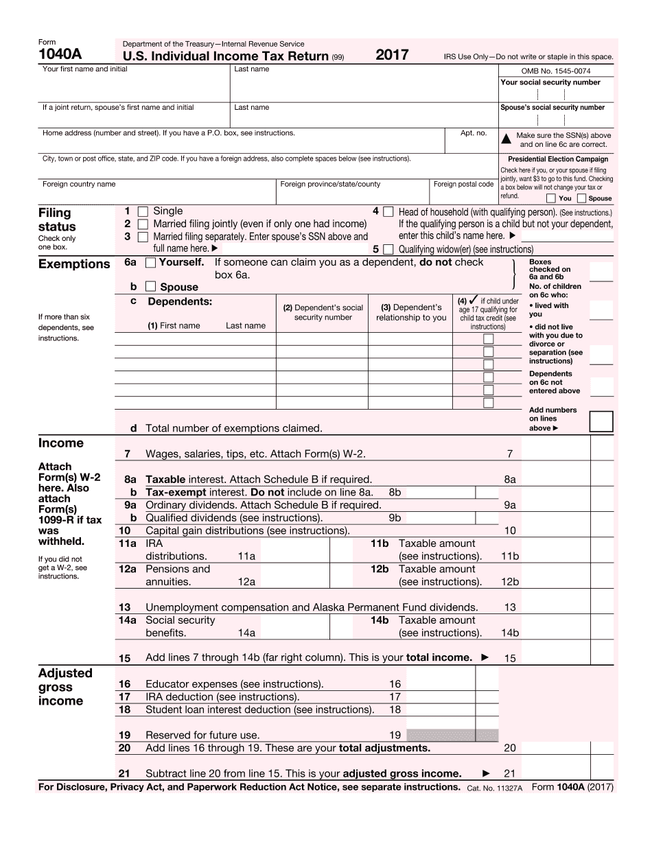 1040a tax form 2017