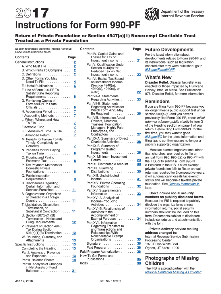 irs 990 pf instructions 2017 form Preview on Page 1