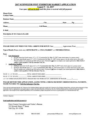 Fillable Online 2017 SCHWEIZER FEST EXHIBITOR MARKET APPLICATION Fax Email Print - pdfFiller