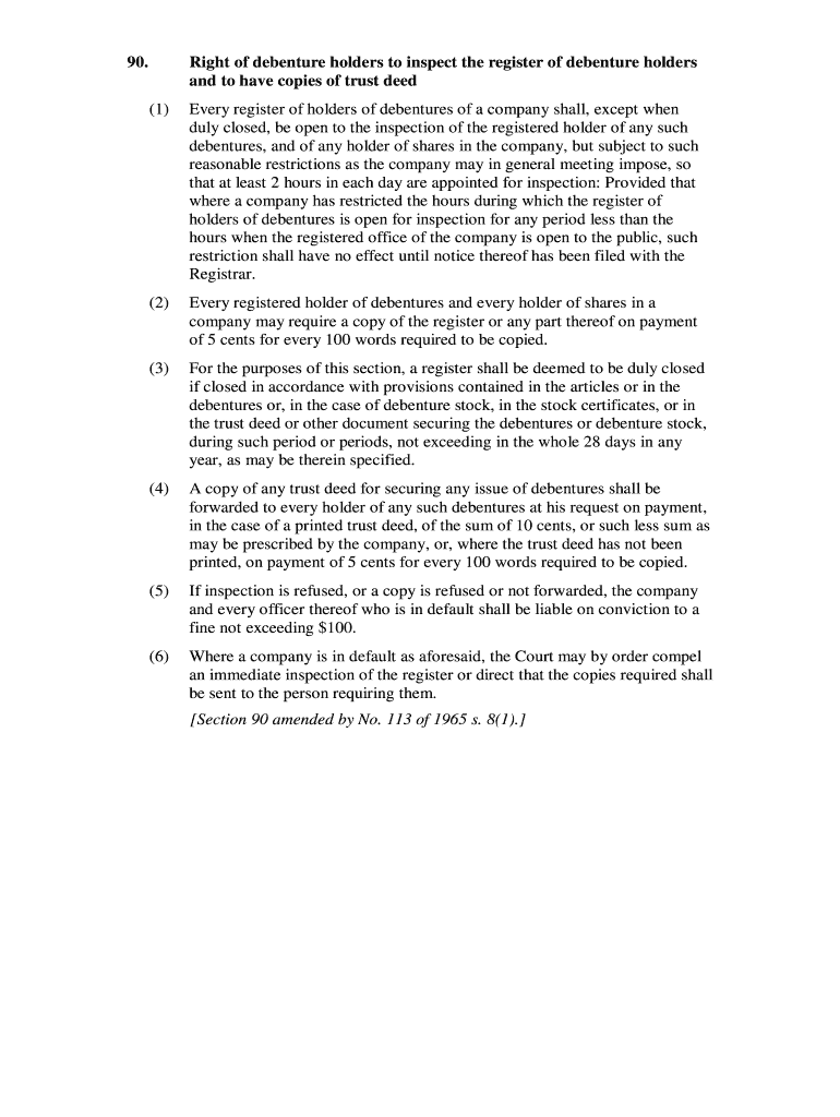 Fillable Online Right of debenture holders to inspect the register of