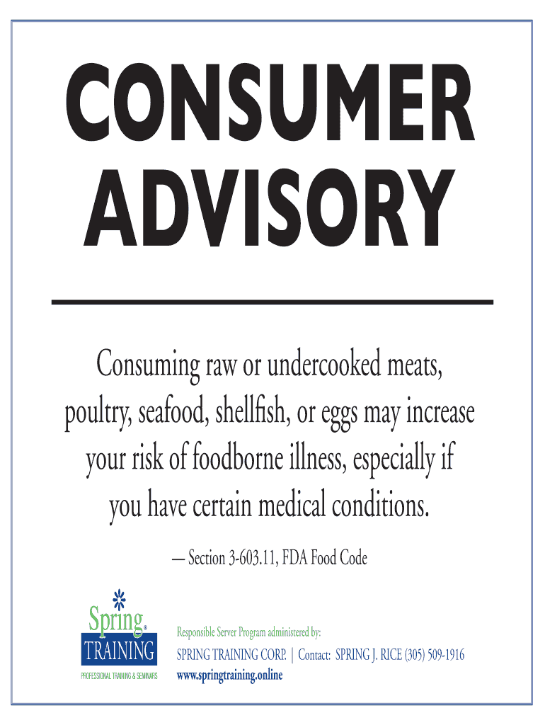 Fillable Online Consuming raw or undercooked meats, Fax Email Print - pdfFiller