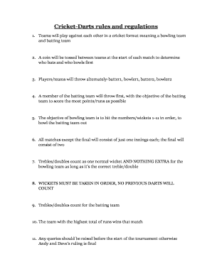 Fillable Online Cricket-Darts rules and regulations Fax Email Print ...
