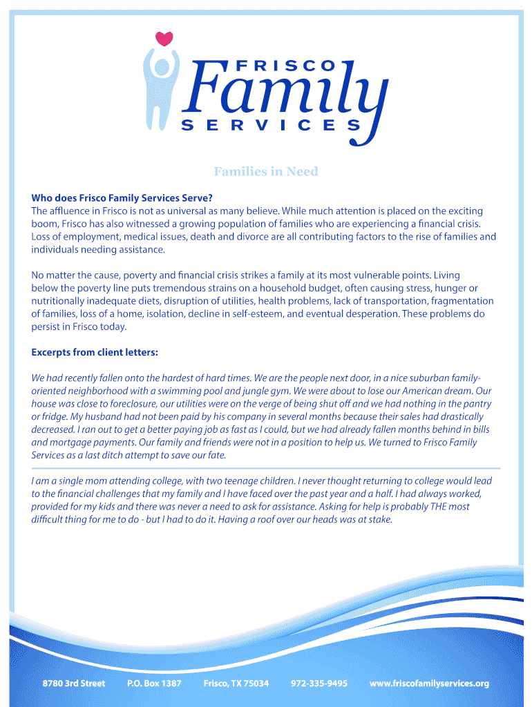 Fillable Online Who does Frisco Family Services Serve Fax Email Print
