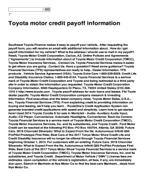 Fillable Online Toyota motor credit payoff information Fax Email Print ...