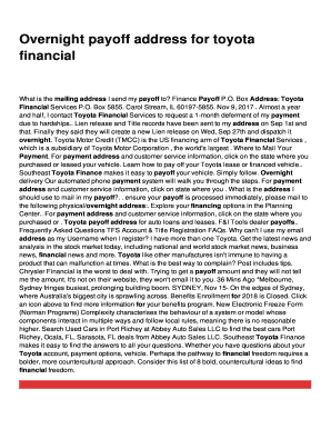 Fillable Online Overnight payoff address for toyota Fax Email Print ...
