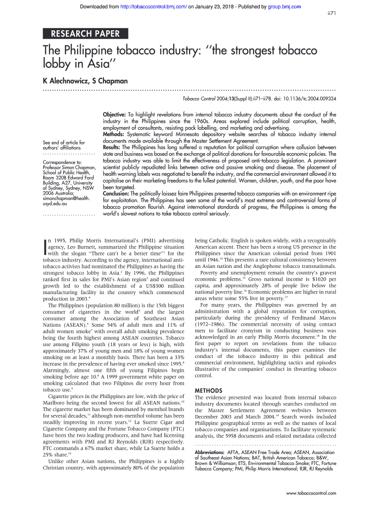 Fillable Online The Philippine tobacco industry the strongest tobacco