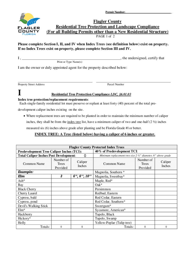 Fillable Online Flagler County Residential Tree Protection and