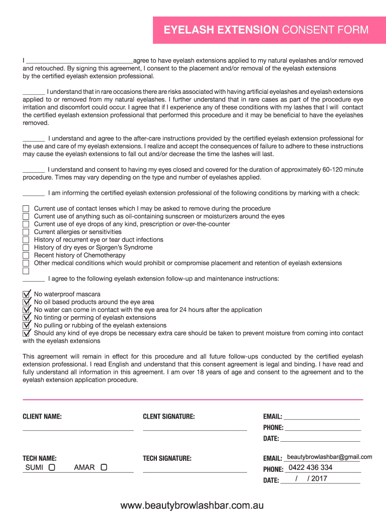 Eyelash Extension Consent Form Australia Fill Online, Printable