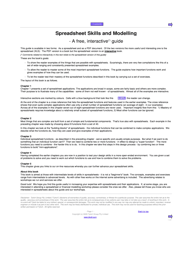 Fillable Online Spreadsheet Skills and Modelling Fax Email Print