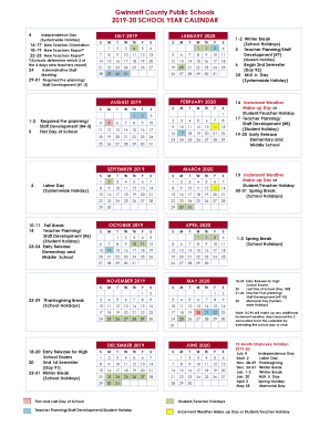 Fillable Online 2019-20 SCHOOL YEAR CALENDAR Fax Email Print - pdfFiller