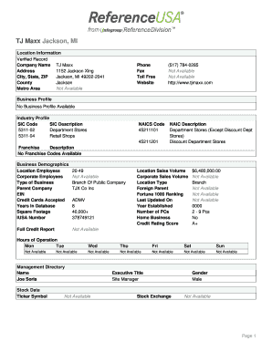 Fillable Online TJ Maxx Jackson, MI Fax Email Print - pdfFiller