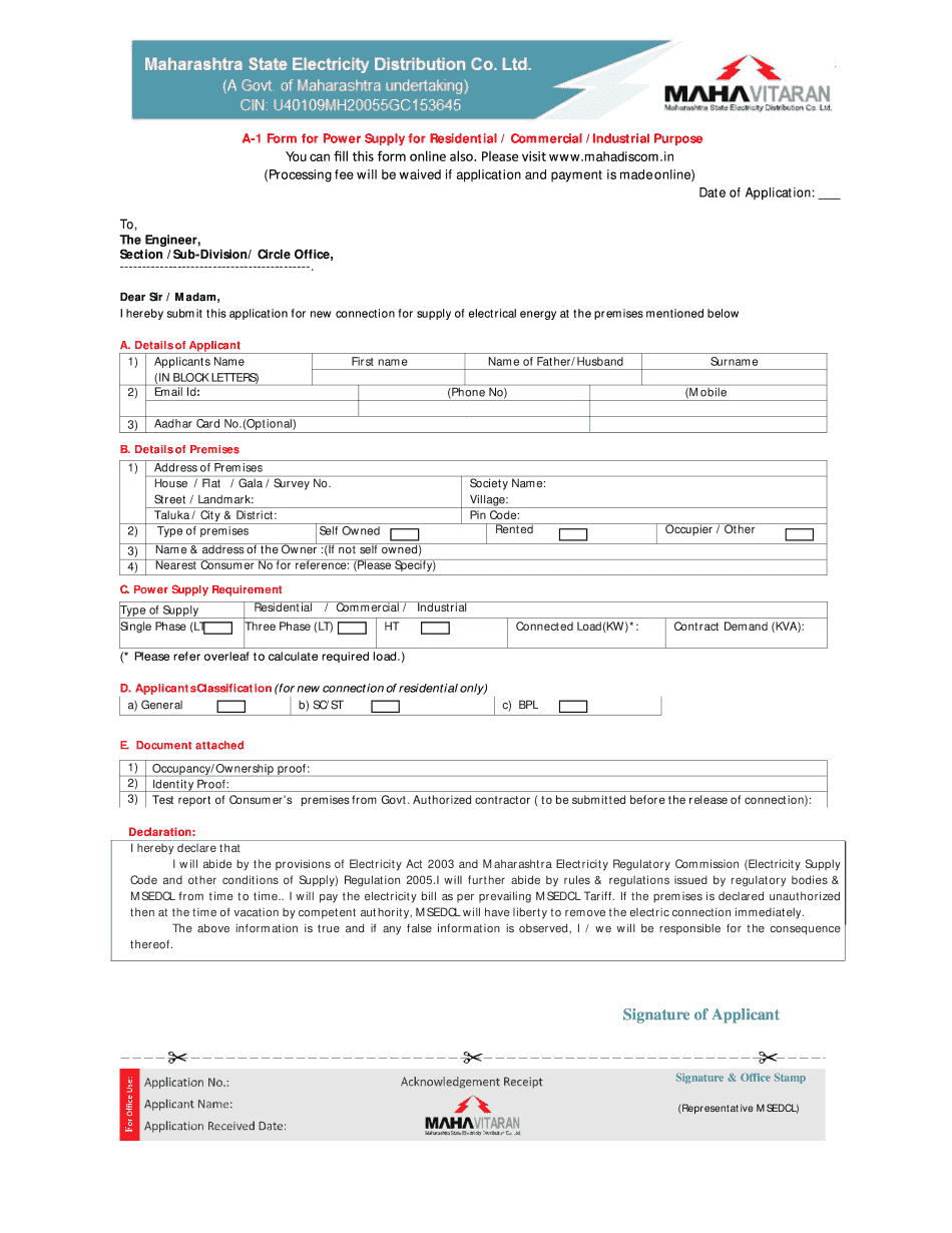 MSEDCL A-1 Form