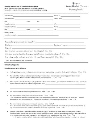 Physician Request Form for Opioid Containing Products