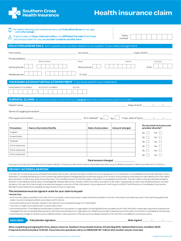 southern cross claim form Preview on Page 1