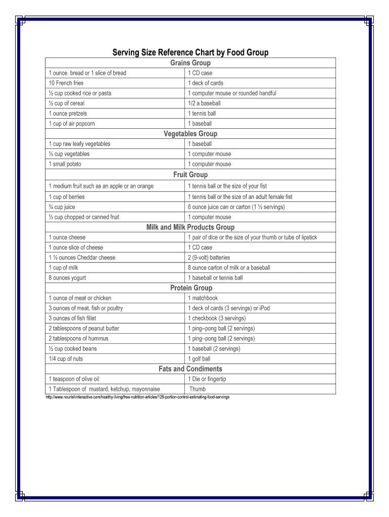 Fillable Online Serving Size Reference Chart by Food Group - Live Healthy ... Fax Email Print ...