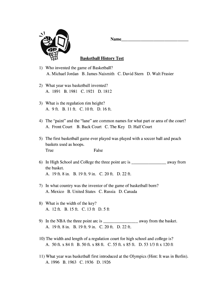 Fillable Online Basketball History Test Fax Email Print pdfFiller