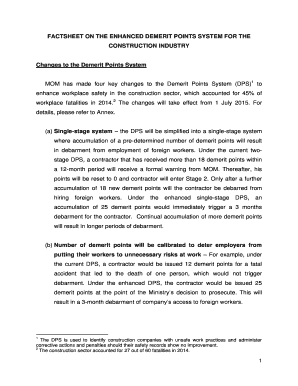 Fillable Online FACTSHEET ON THE ENHANCED DEMERIT POINTS SYSTEM FOR THE ...