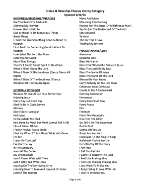 Fillable Online Praise &amp; Worship Chorus List by Category Fax Email ...
