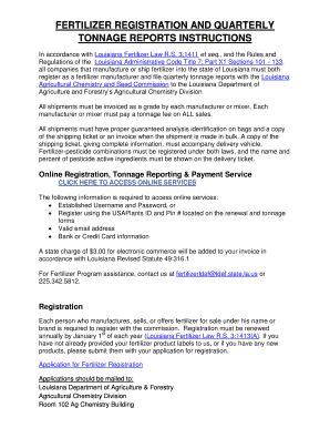 Fillable Online FERTILIZER REGISTRATION AND QUARTERLY Fax Email Print ...