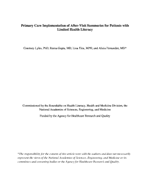 Fillable Online Primary Care Implementation of After-Visit Summaries ...